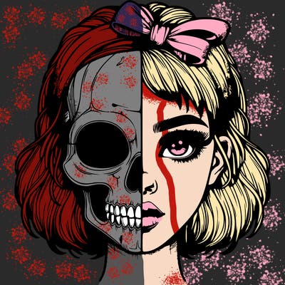 realistic girl with half skull mask