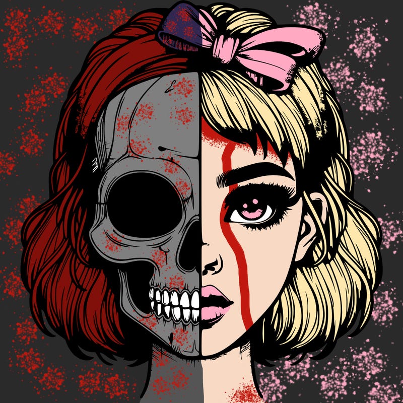 realistic girl with half skull mask