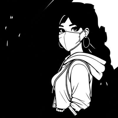 realistic girl with mask spray painting a wall