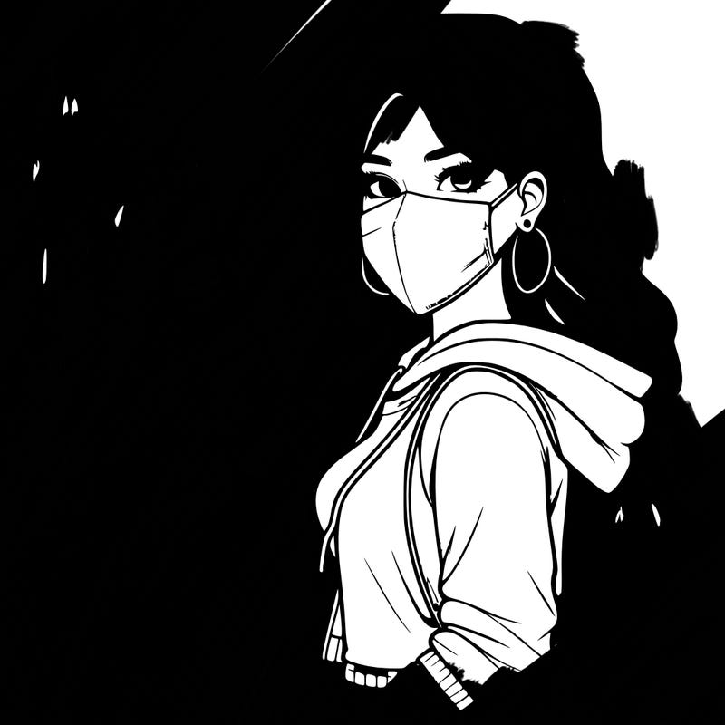 realistic girl with mask spray painting a wall