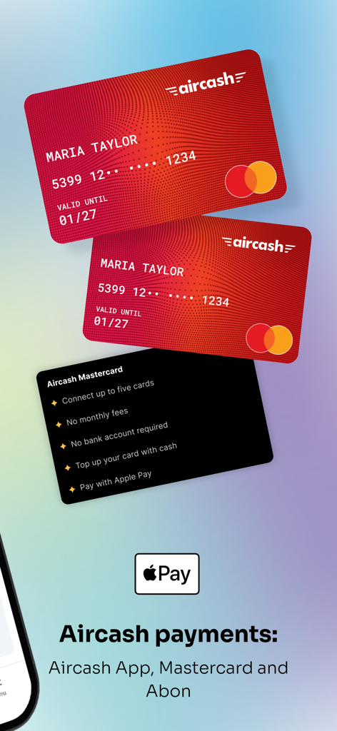 Aircash prepaid Mastercard features with Apple Pay support and no monthly fees
