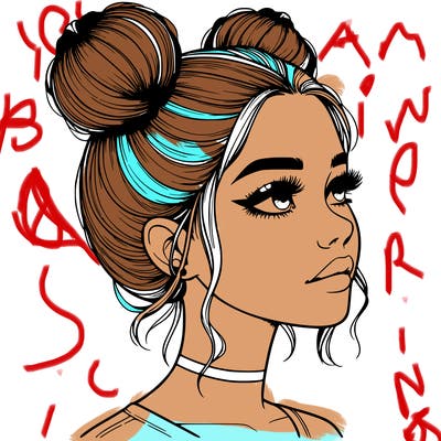 realistic girl with buns on the top of her head