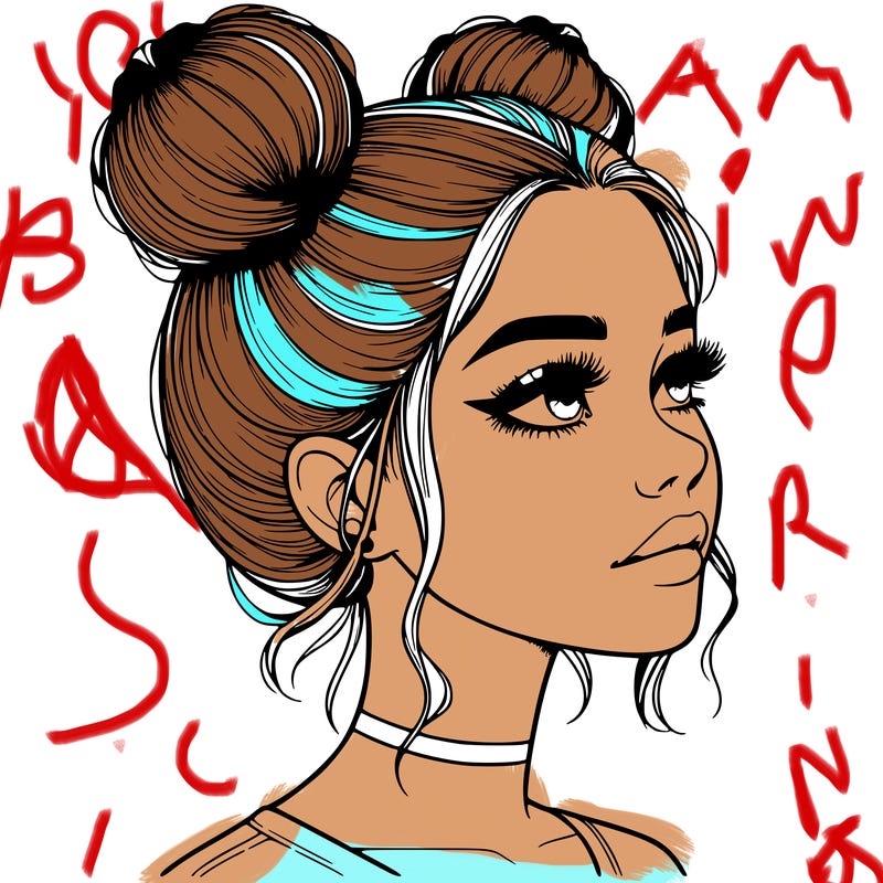 realistic girl with buns on the top of her head
