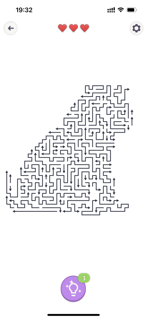 Tap Arrows Gallery: Brain Game - A minimalist puzzle board with interlocking arrows forming a hidden animal silhouette in Tap Arrows Gallery