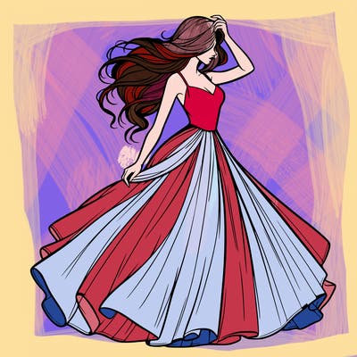 realistic woman with dress flowing in the wind