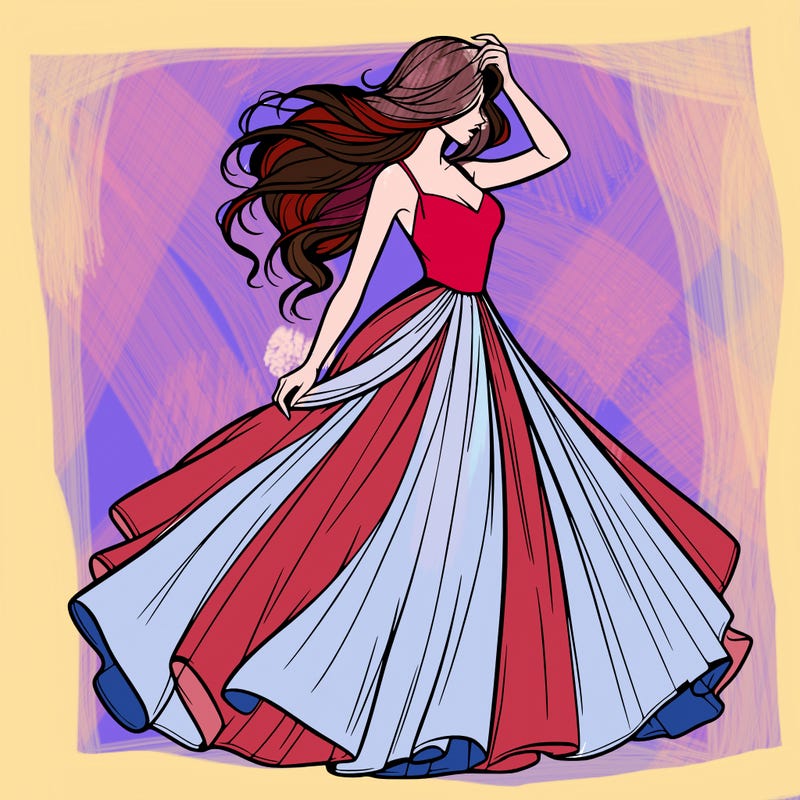 realistic woman with dress flowing in the wind