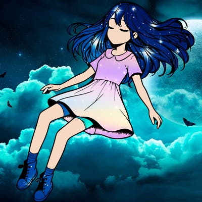 realistic girl floating