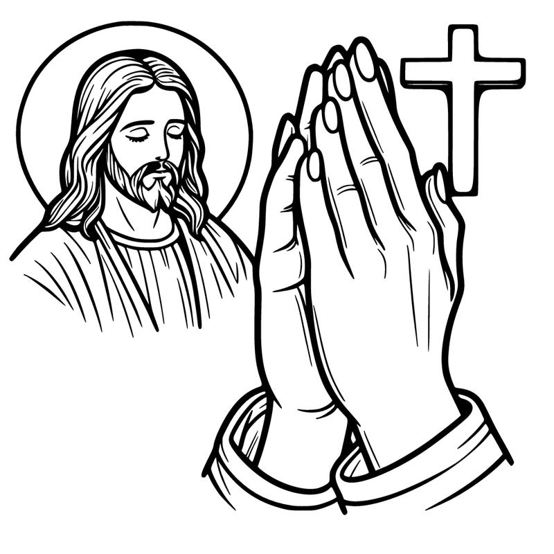 praying female hands with jesus by her side