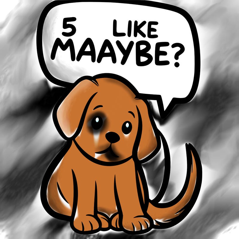 a puppy that says 5 like maybe