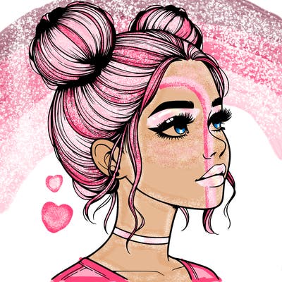realistic girl with buns on the top of her head