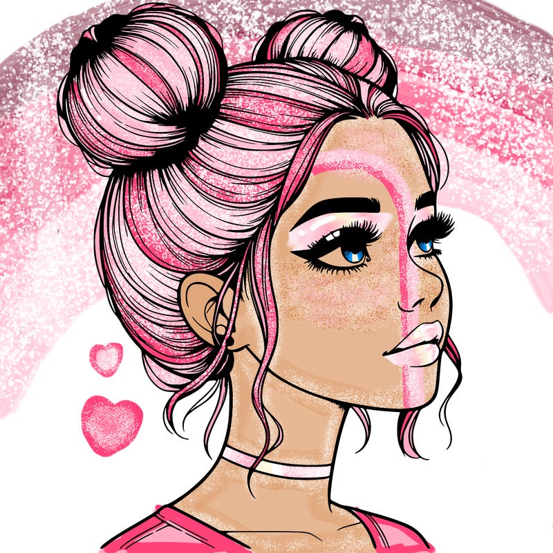 realistic girl with buns on the top of her head