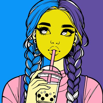 realistic girl with braided hair drinking boba