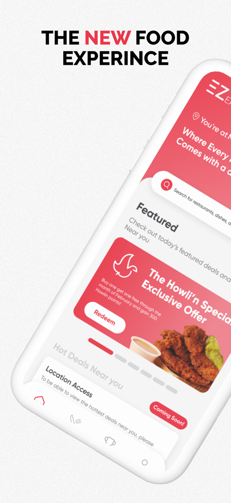 EZeats: A New Food Experience - EZeats app home screen displaying featured food offers and restaurant search