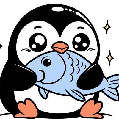 penguin that’s eating a fish