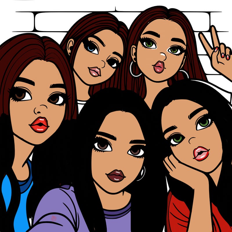 group of teen girls friends y2k up close in a selfie