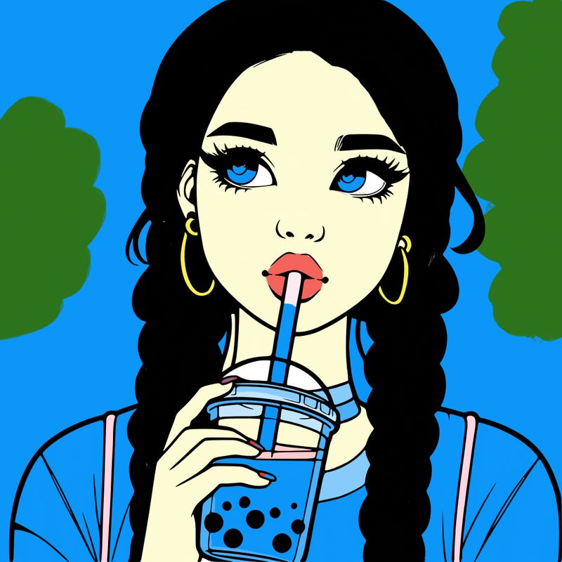 realistic girl with braided hair drinking boba