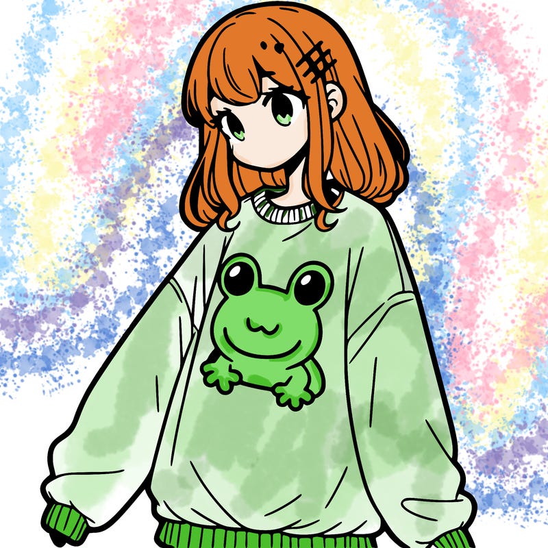 girl wearing frogging sweatshirt