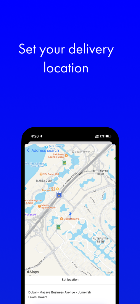 Shipa delivery - Shipa Delivery app screen showing a map interface to set a delivery location.