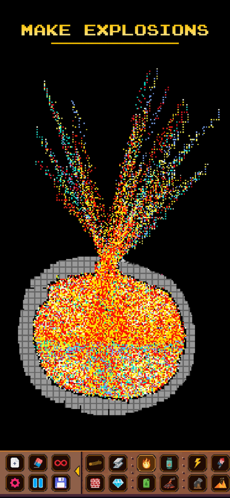 Sandbox - Physics Simulator - A colorful pixel art explosion in a physics simulation sandbox game