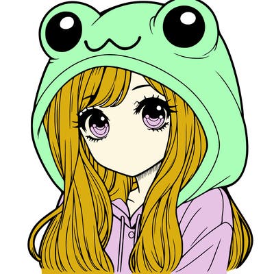 a pretty girl wearing a frog hoodie portrait with long hair