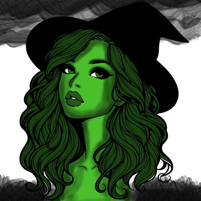 realistic witch girl with wavy hair and lips