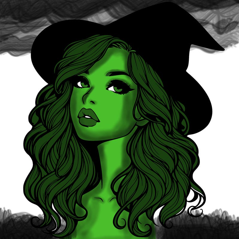 realistic witch girl with wavy hair and lips