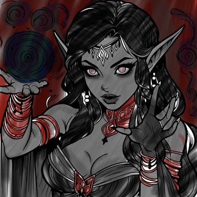 realistic scary beautiful elf sorceress casting spell