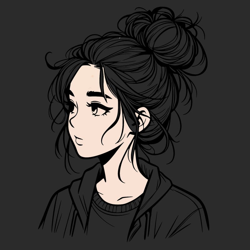 realistic teenage girl with a messy bun
