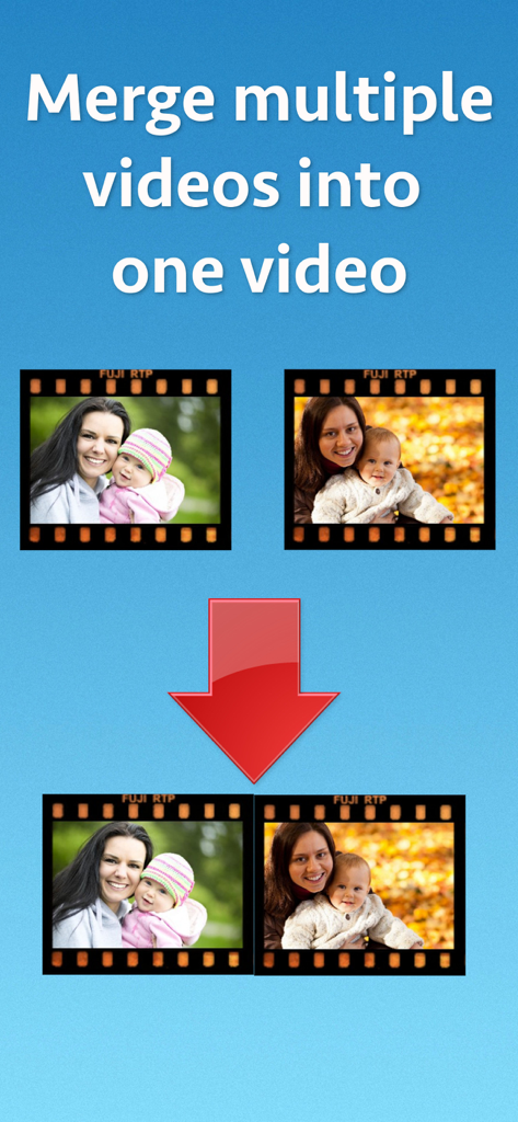 Video Joiner & Merger - Gráfico que demuestra el proceso de fusionar múltiples videoclips familiares en un solo archivo