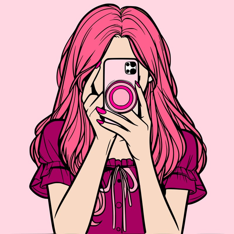 a realistic girl holding her phone taking pictures