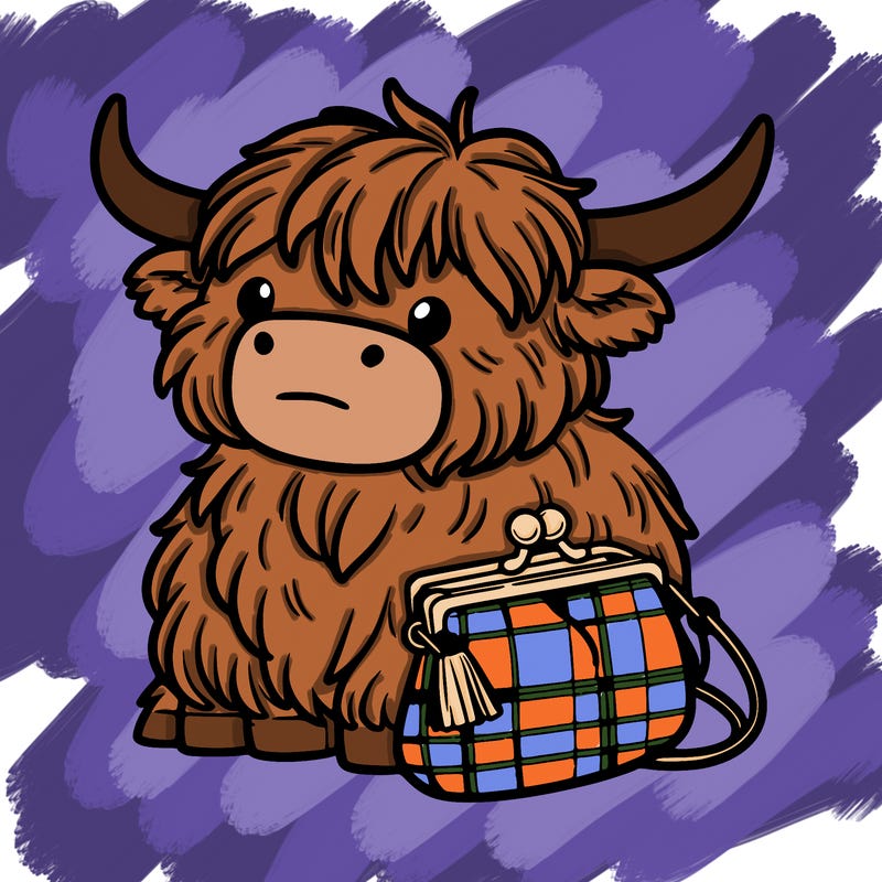 highland cow in a purse