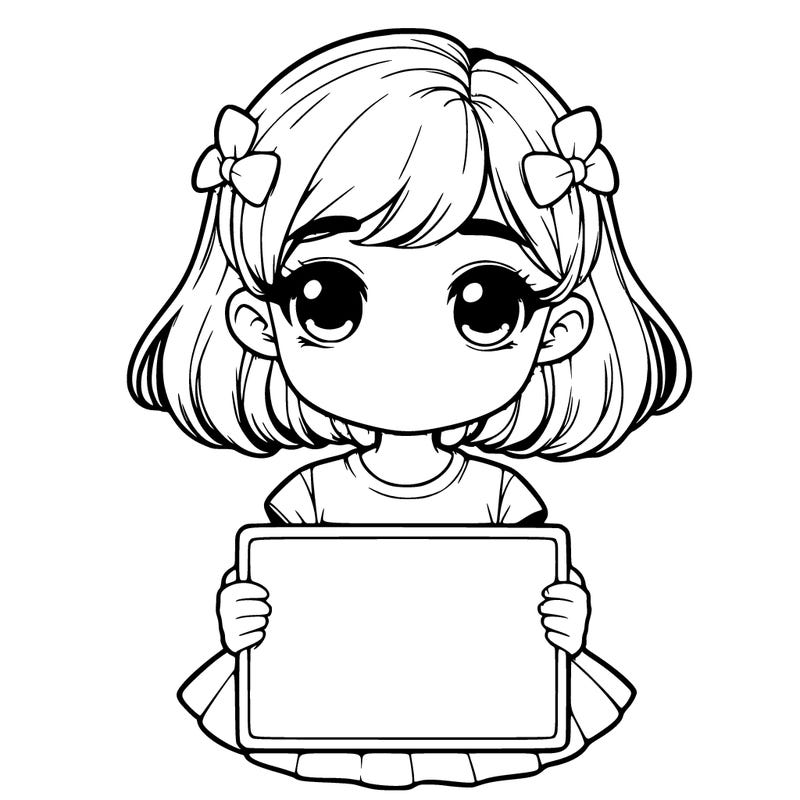 realistic cute girl with a sighn