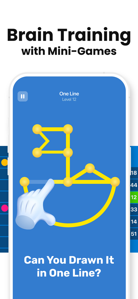 Brain AI: Mind Training Games - Brain AI app screenshot showing a one line drawing logic puzzle mini game