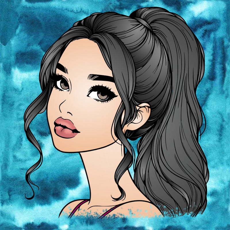 realistic girl with a ponytail on her hair and lips