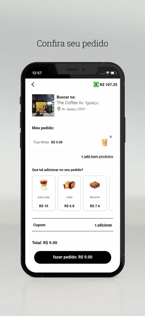The Coffee - Checkout screen of The Coffee app showing order summary and minimalist menu items