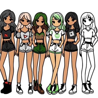 a group of girls wearing crop tops and shorts