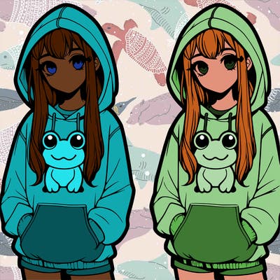 realistic girl with frog pjm hoodie