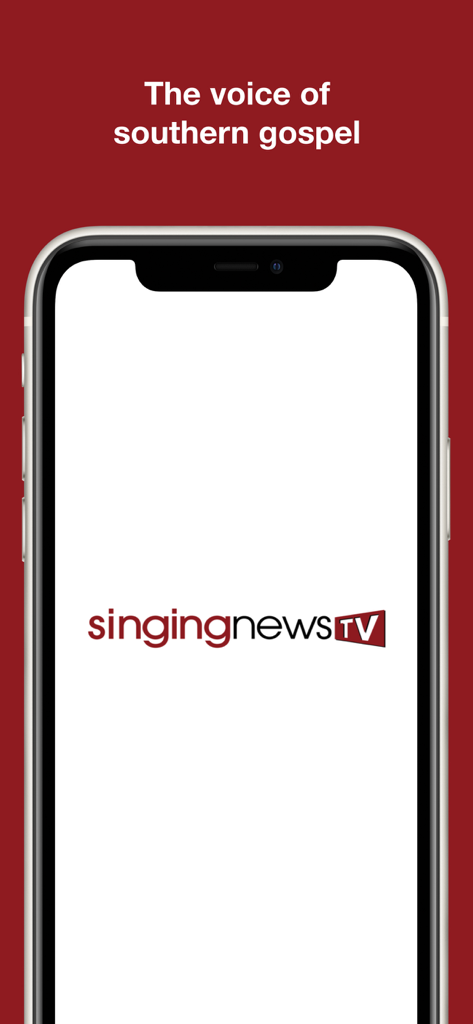 Singing News TV - Singing News TV mobile app display with the slogan The voice of southern gospel