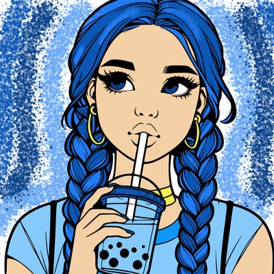 realistic girl with braided hair drinking boba