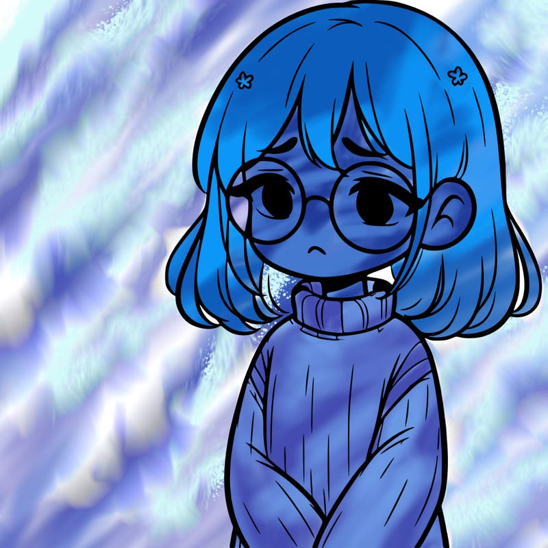 sad girl with glasses in a sweater