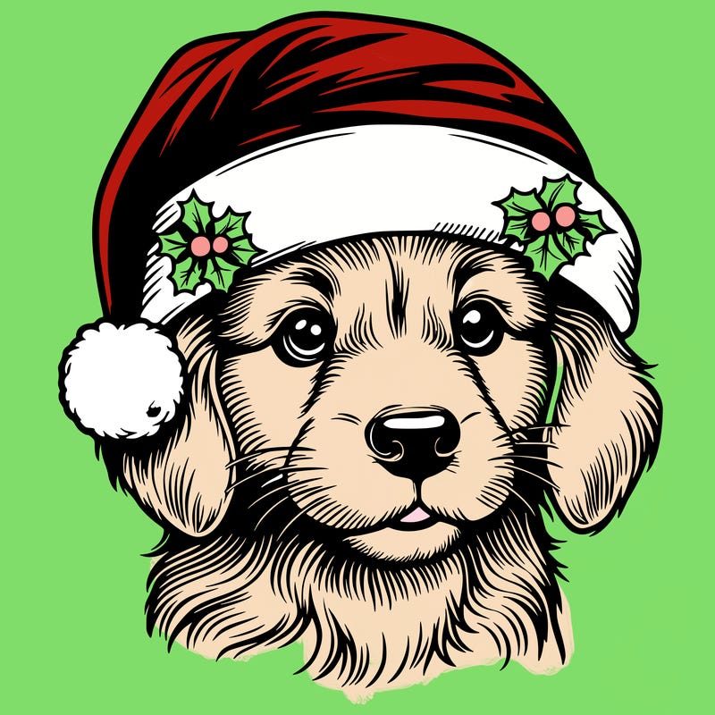 realistic dog wearing a santa hat