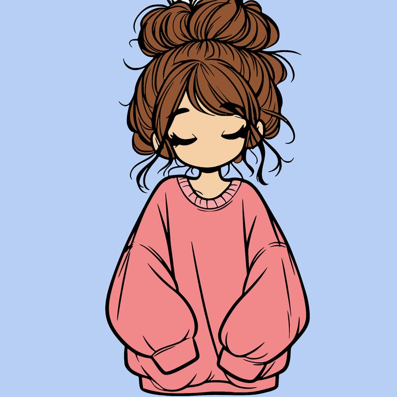 girl with baggy sweatshirt and messy bun