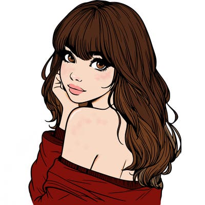 realistic girl with bangs looking over her shoulder