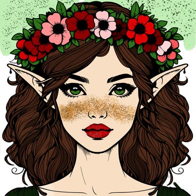 realistic female elf with flower crown