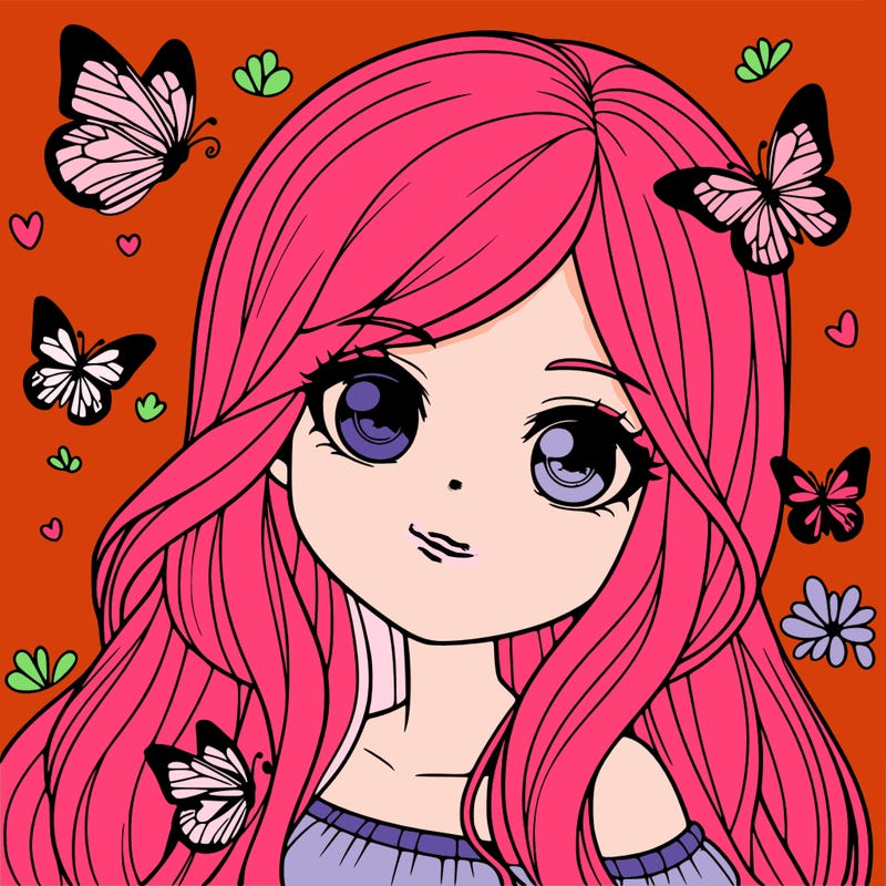 realistic girl with butterflies around her