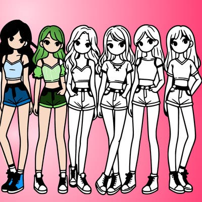 a group of girls wearing crop tops and shorts