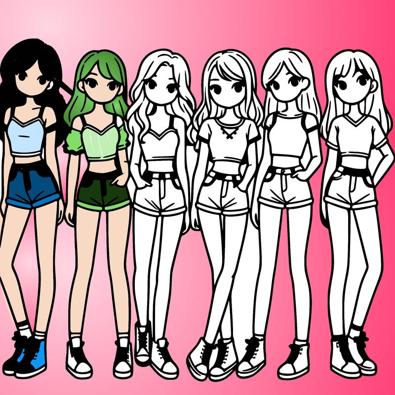 a group of girls wearing crop tops and shorts