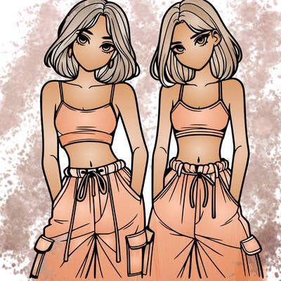 two girls with crop top with baggy pants