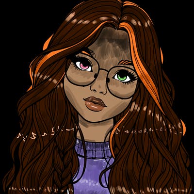 girl with long hair and freckles and glasses realistic