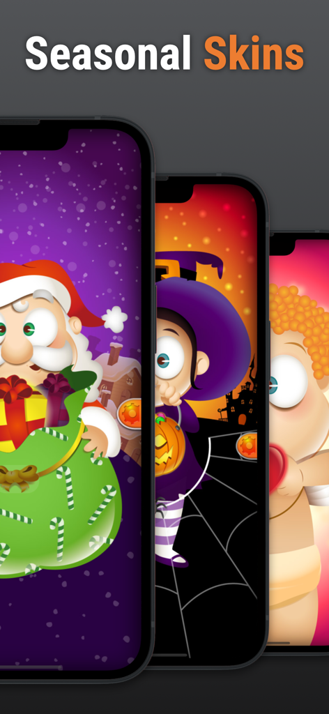 Sélection de skins saisonniers pour l'application de lampe de poche, y compris des thèmes de Père Noël, d'Halloween et de Saint-Valentin